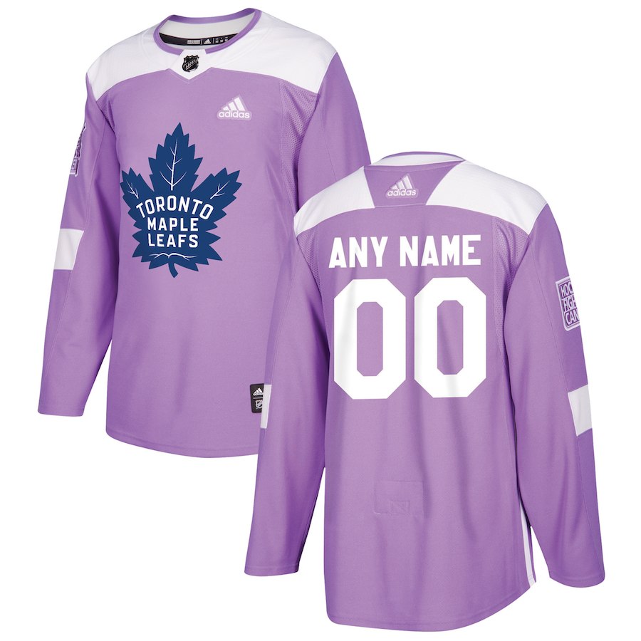 Men NHL adidas Toronto Maple Leafs Purple 2018 Hockey Fights Cancer Custom Practice Jersey